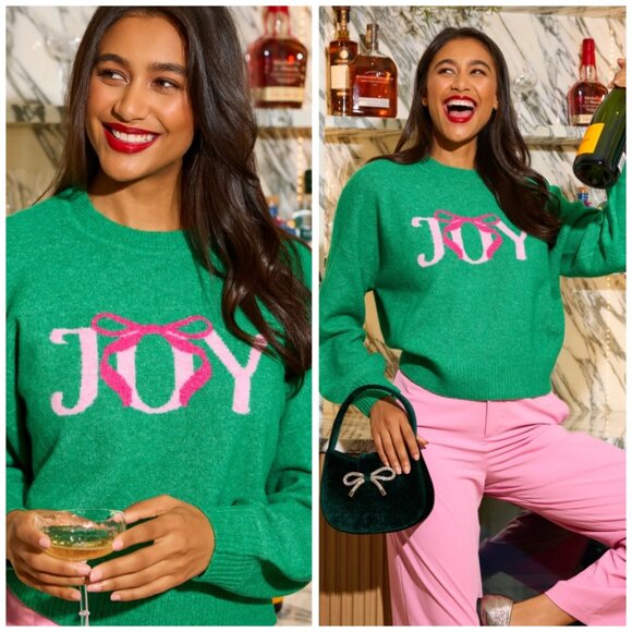 NWT Shiraleah Joy Sweater Size Small, Green Holiday Pullover with Pink Bow - Picture 6 of 12